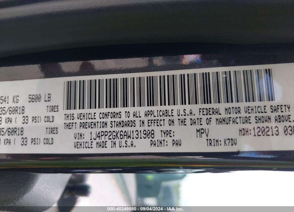 2010 JEEP LIBERTY SPORT VIN: 1J4PP2GK6AW131908