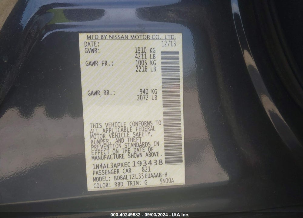 2014 NISSAN ALTIMA 2.5 SV VIN: 1N4AL3APXEC193438