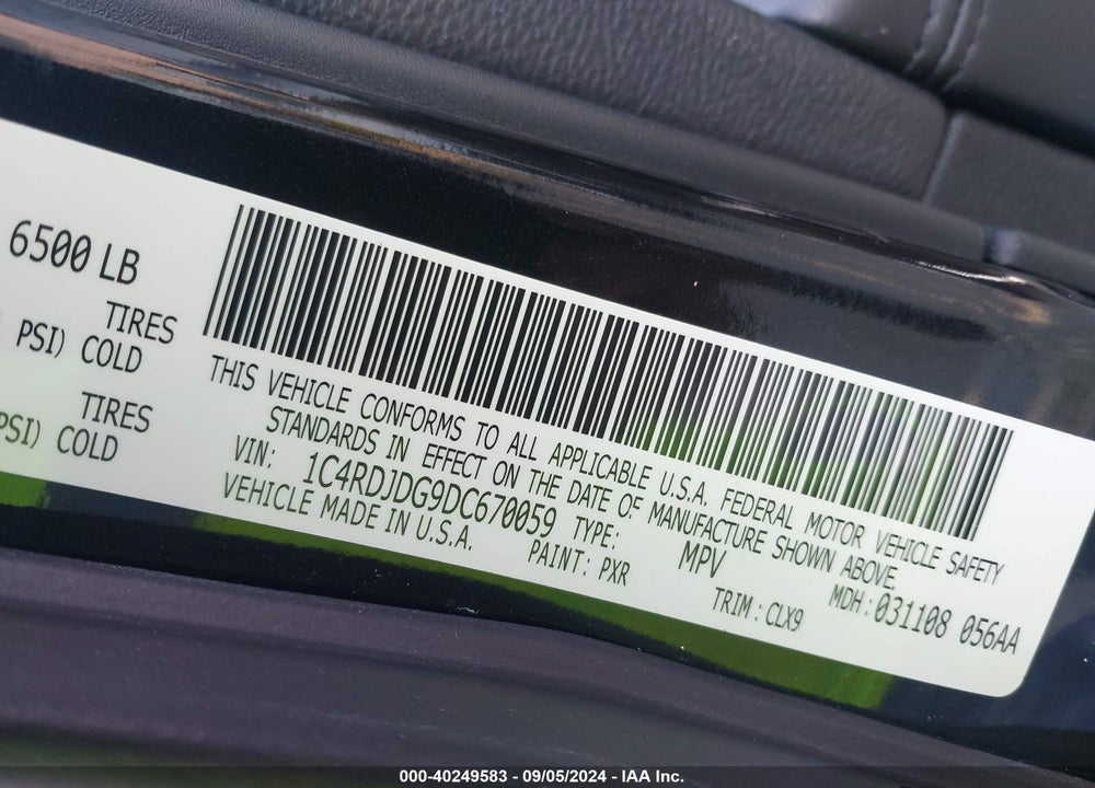 2013 DODGE DURANGO CREW VIN: 1C4RDJDG9DC670059