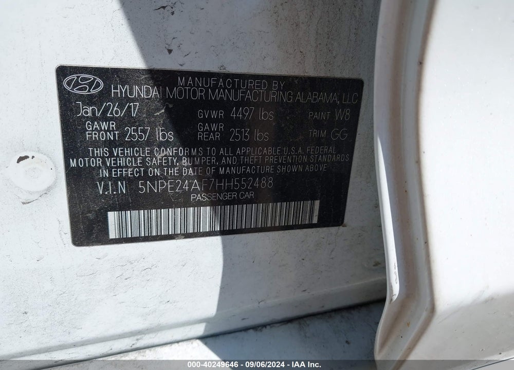 2017 HYUNDAI SONATA SE VIN: 5NPE24AF7HH552488