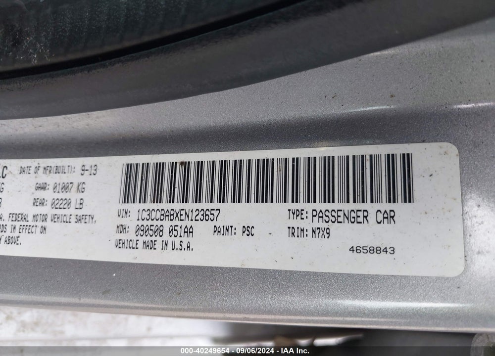2014 CHRYSLER 200 LX VIN: 1C3CCBABXEN123657