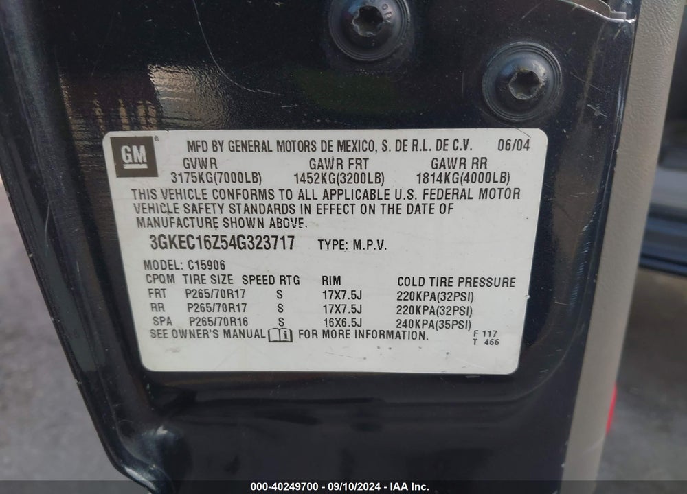2004 GMC YUKON XL 1500 SLT VIN: 3GKEC16Z54G323717