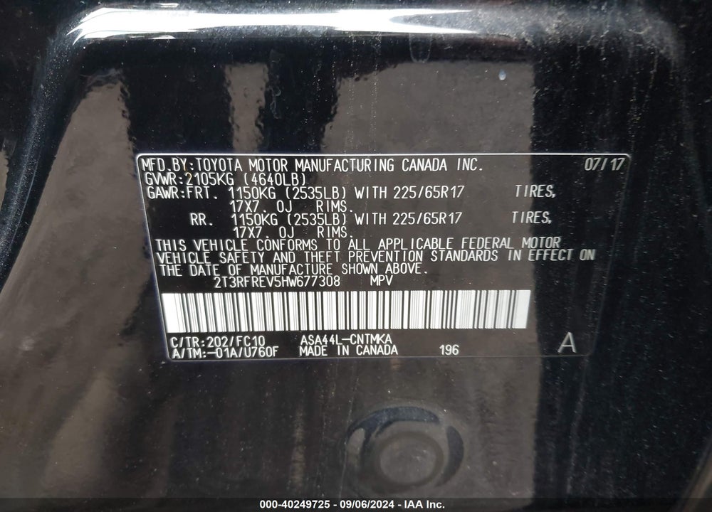 2017 TOYOTA RAV4 XLE VIN: 2T3RFREV5HW677308