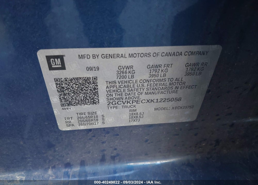 2019 CHEVROLET SILVERADO 1500 LD LT VIN: 2GCVKPECXK1225058