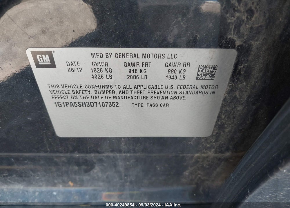 2013 CHEVROLET CRUZE LS AUTO VIN: 1G1PA5SH3D7107352