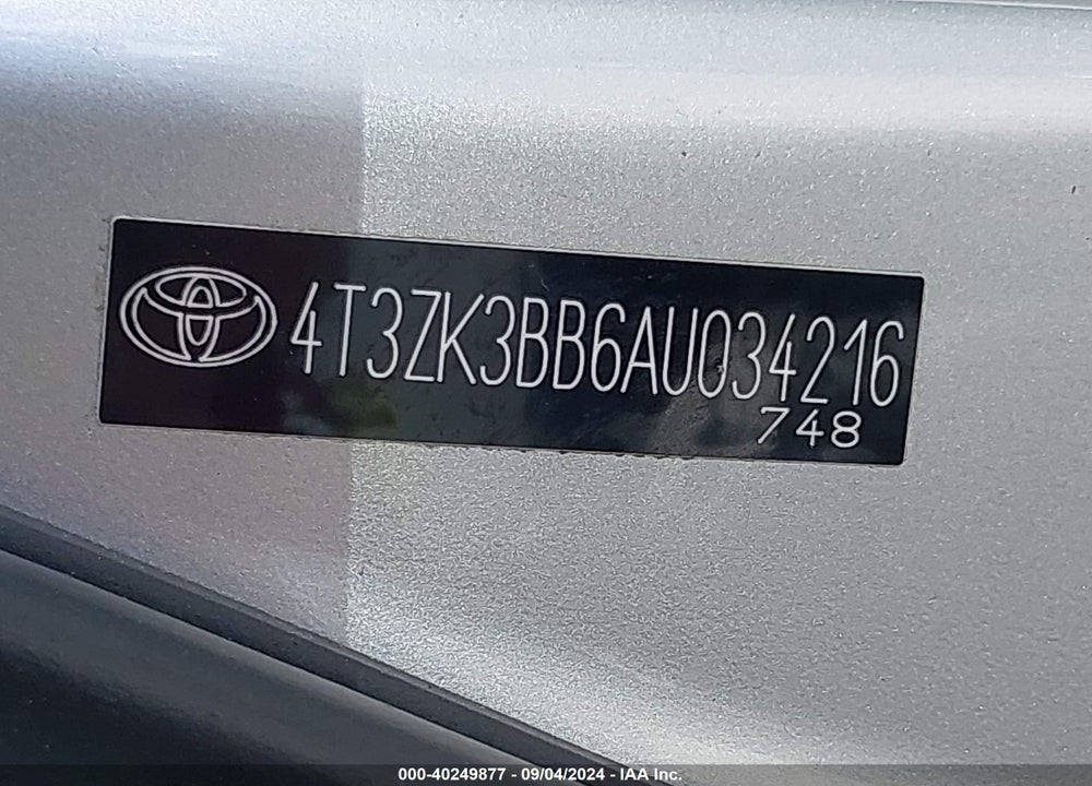 2010 TOYOTA VENZA BASE V6 VIN: 4T3ZK3BB6AU034216
