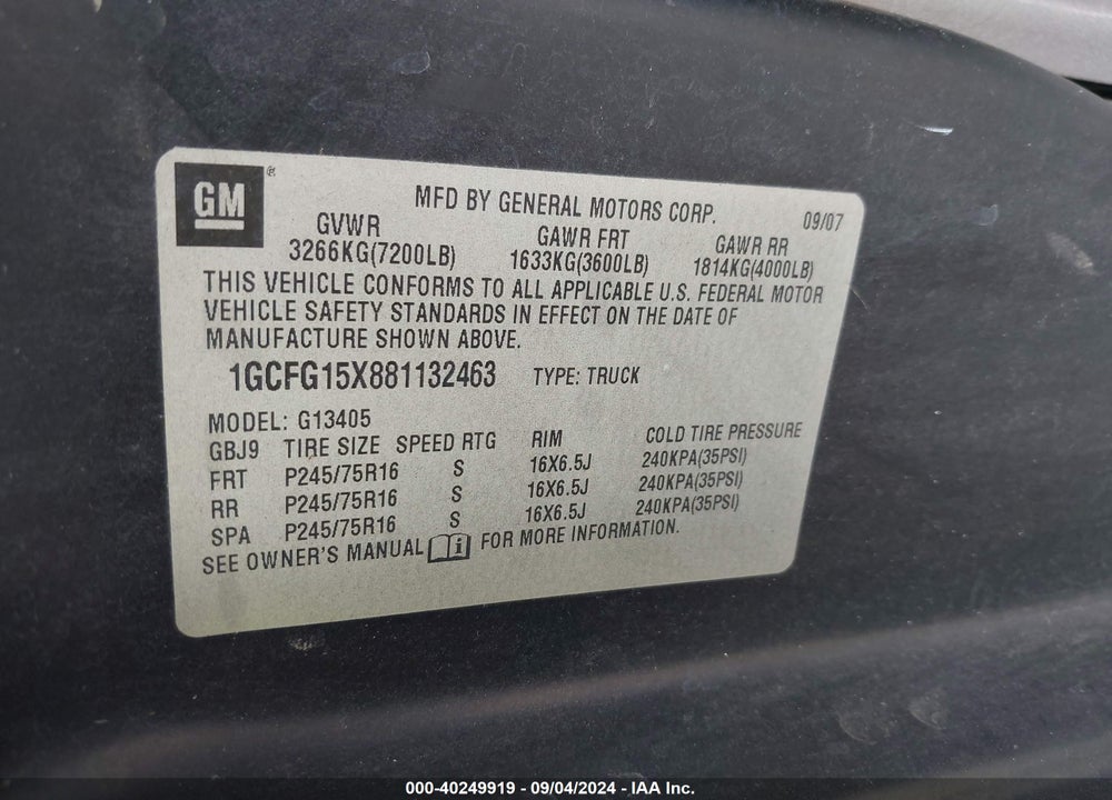 2008 CHEVROLET EXPRESS WORK VAN VIN: 1GCFG15X881132463