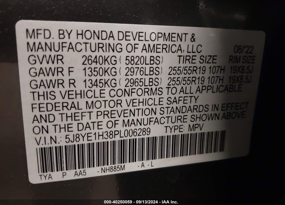 2023 ACURA MDX STANDARD VIN: 5J8YE1H38PL006289
