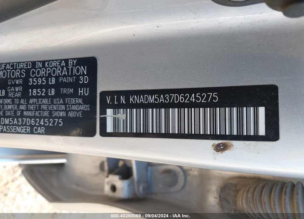 2013 KIA RIO LX VIN: KNADM5A37D6245275