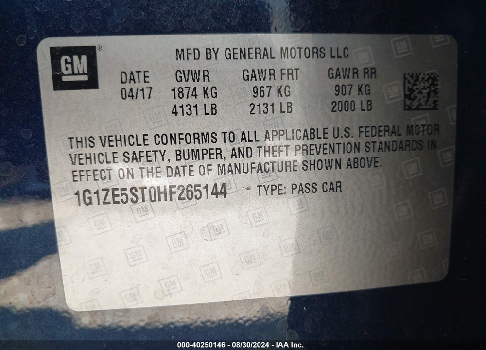 2017 CHEVROLET MALIBU 1LT VIN: 1G1ZE5ST0HF265144