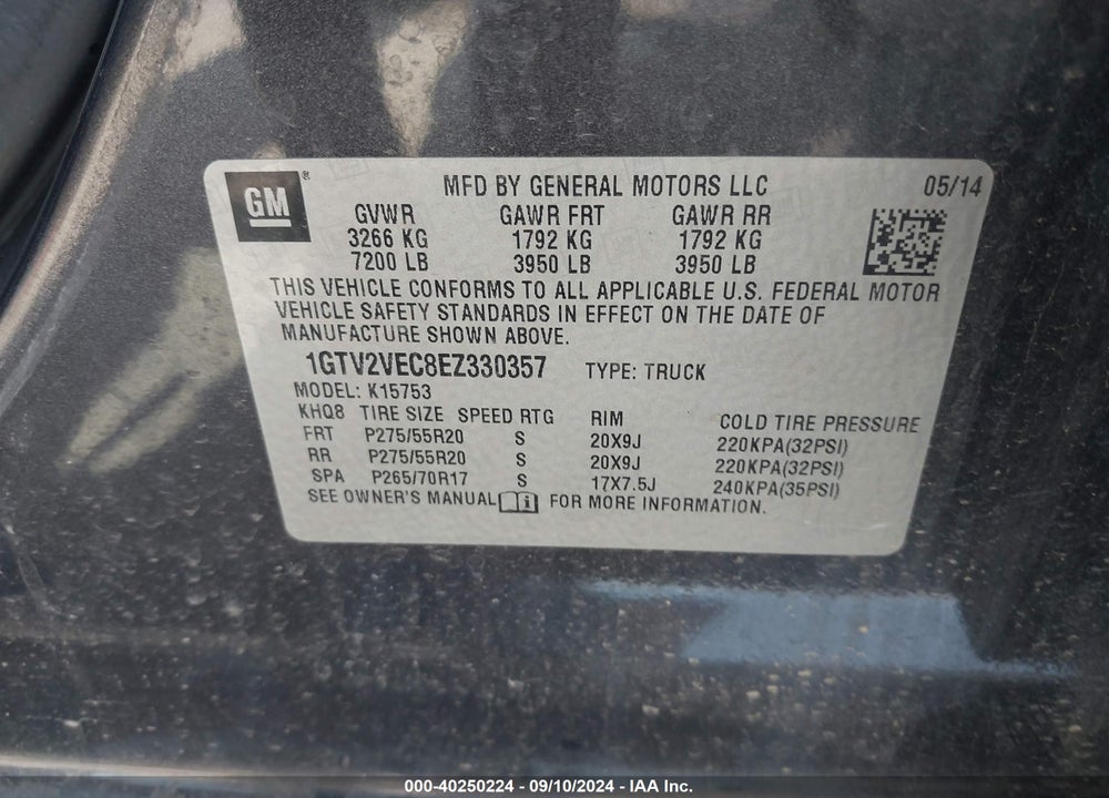 2014 GMC SIERRA 1500 SLT VIN: 1GTV2VEC8EZ330357