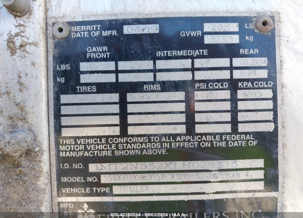 2020 MERRITT EQUIPMENT CO OTHER VIN: 1MT2N532XLH028373