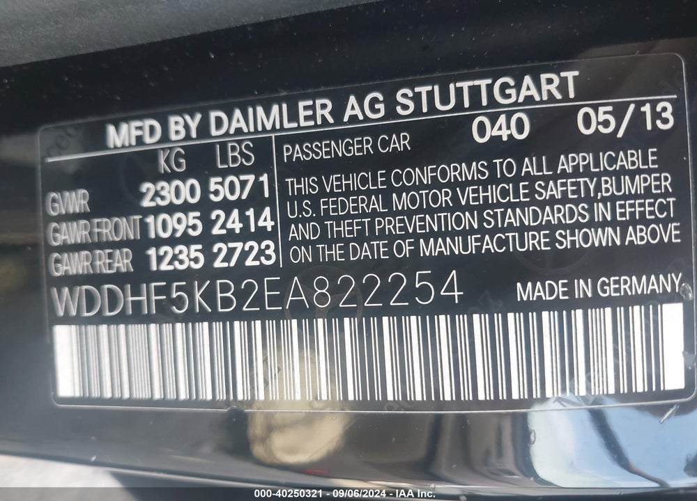 2014 MERCEDES-BENZ E 350 VIN: WDDHF5KB2EA822254