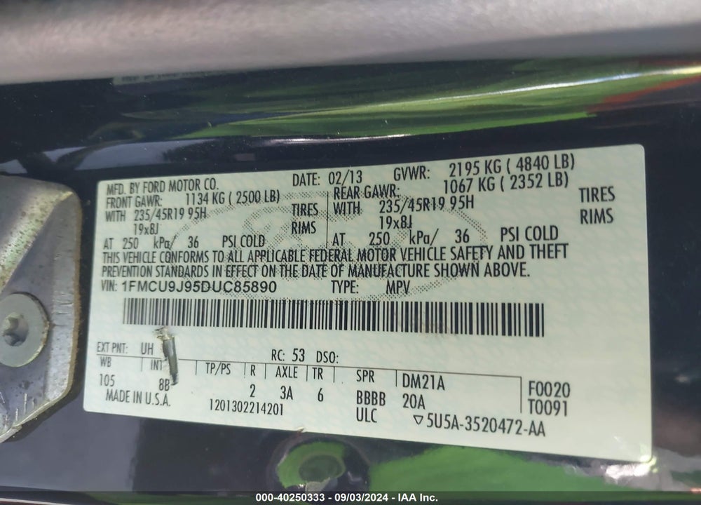 2013 FORD ESCAPE TITANIUM VIN: 1FMCU9J95DUC85890