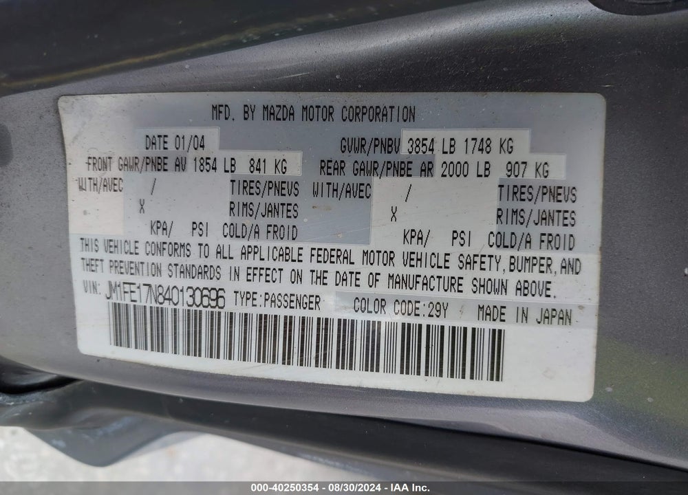 2004 MAZDA RX-8 SPORT AUTOMATIC VIN: JM1FE17N840130696