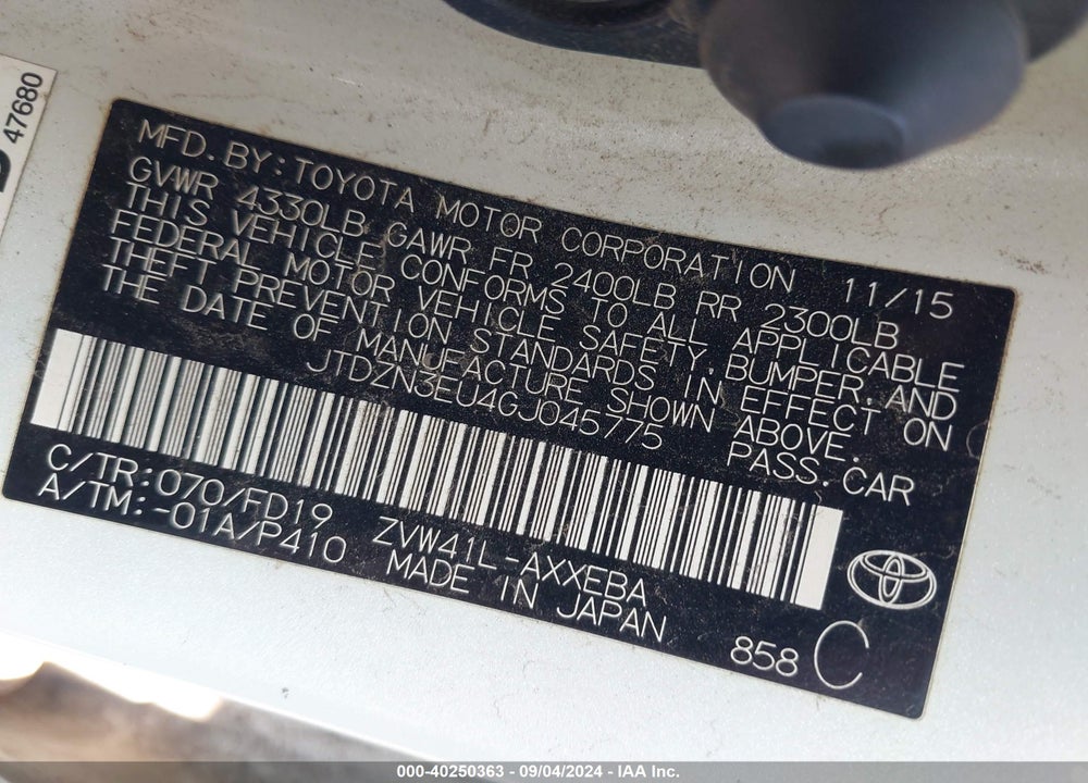 2016 TOYOTA PRIUS V TWO VIN: JTDZN3EU4GJ045775