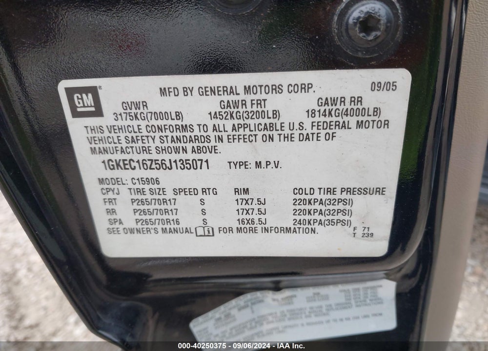 2006 GMC YUKON XL 1500 SLT VIN: 1GKEC16Z56J135071