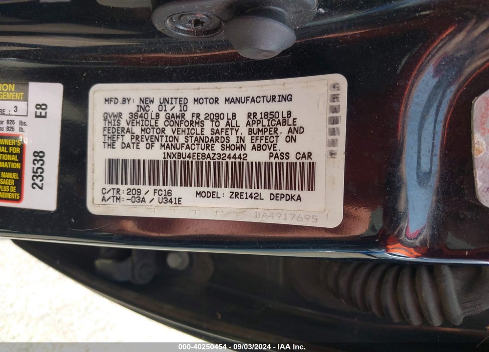 2010 TOYOTA COROLLA LE VIN: 1NXBU4EE8AZ324442