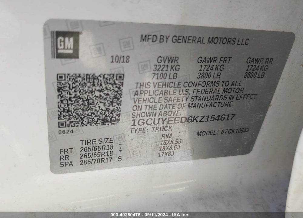 2019 CHEVROLET SILVERADO 1500 RST VIN: 1GCUYEED6KZ154617