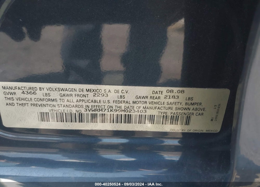 2009 VOLKSWAGEN JETTA SE/SEL VIN: 3VWRM71K99M023403
