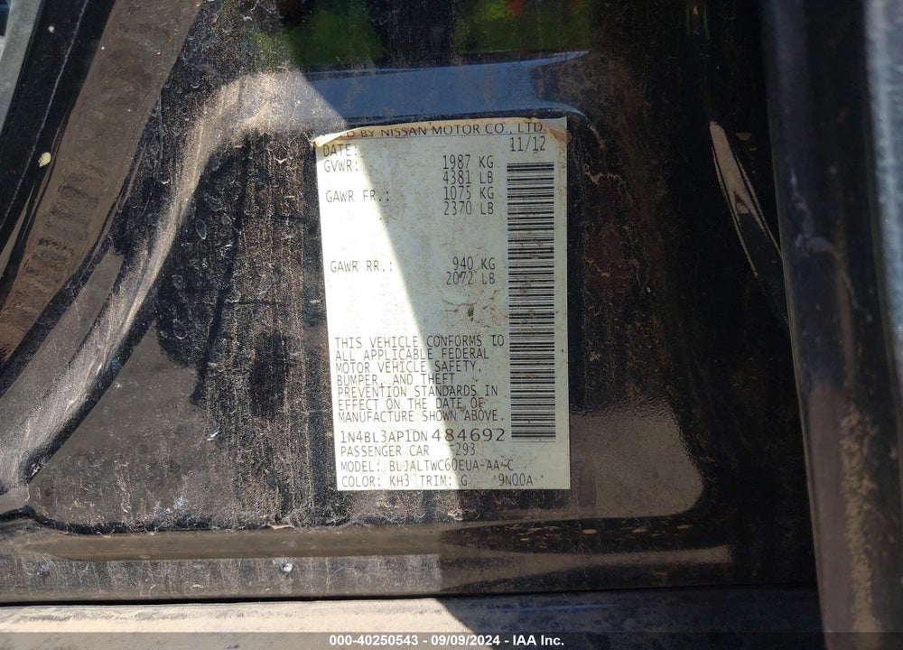 2013 NISSAN ALTIMA 3.5 SV VIN: 1N4BL3AP1DN484692