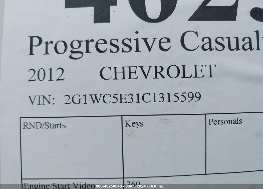 2012 CHEVROLET IMPALA LTZ VIN: 2G1WC5E31C1315599