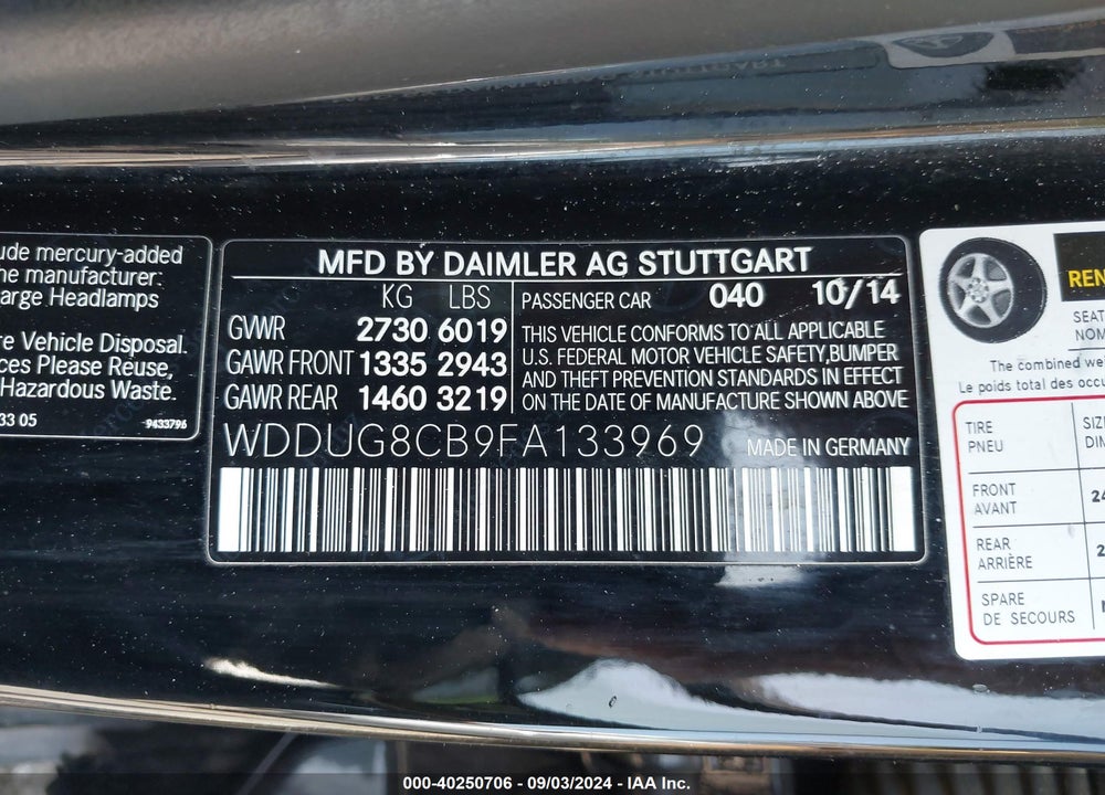 2015 MERCEDES-BENZ S 550 VIN: WDDUG8CB9FA133969