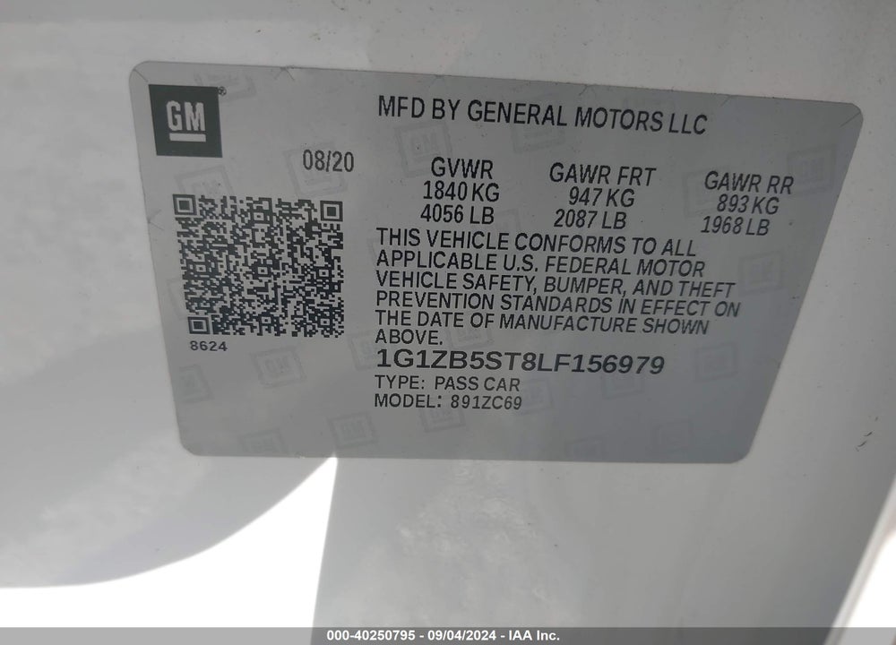 2020 CHEVROLET MALIBU FWD LS VIN: 1G1ZB5ST8LF156979