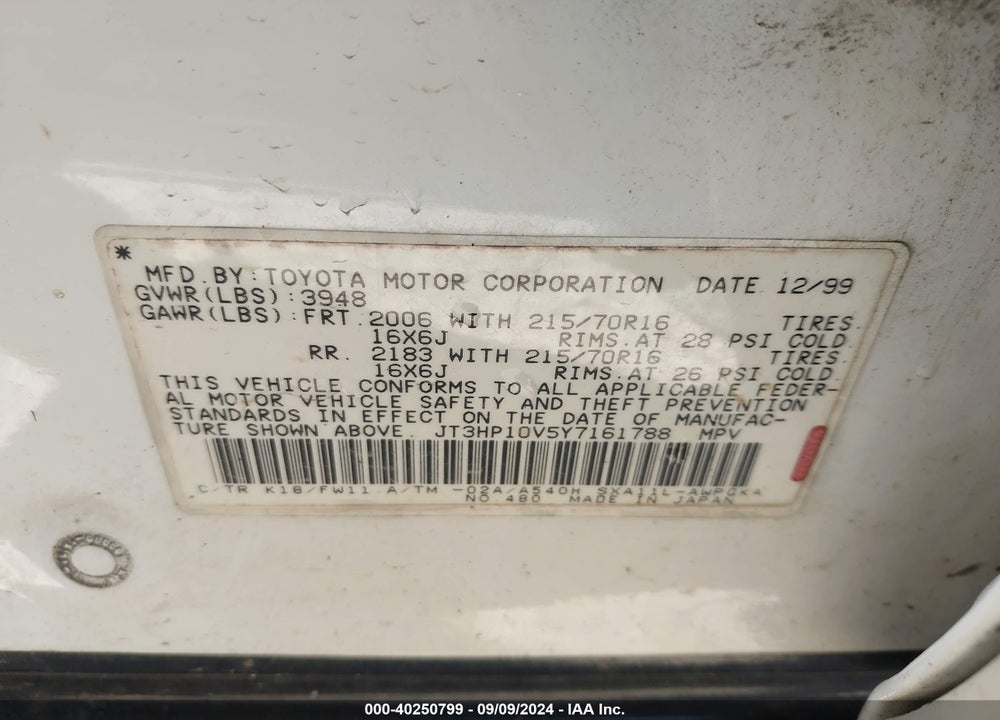 2000 TOYOTA RAV4 VIN: JT3HP10V5Y7161788