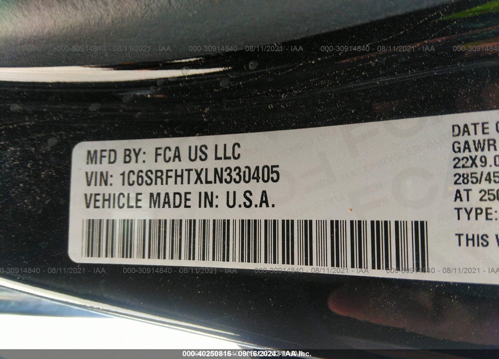 2020 RAM 1500 LIMITED VIN: 1C6SRFHTXLN330405