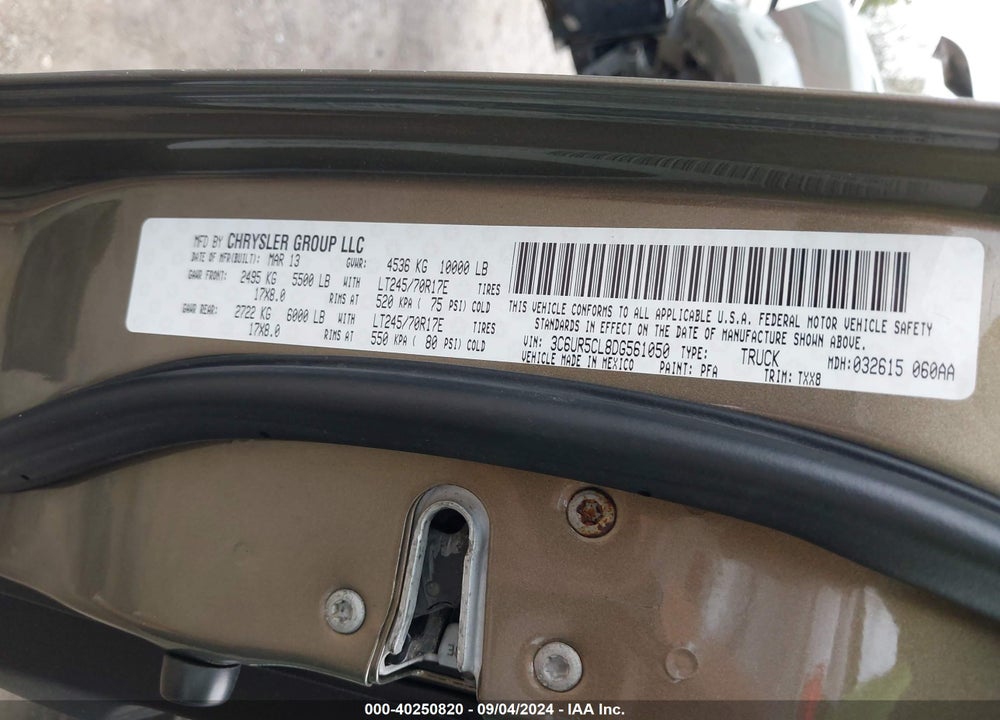 2013 RAM 2500 TRADESMAN VIN: 3C6UR5CL8DG561050