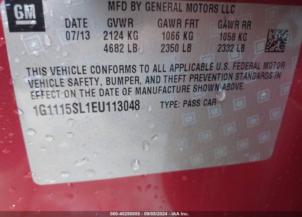 2014 CHEVROLET IMPALA 1LT VIN: 1G1115SL1EU113048