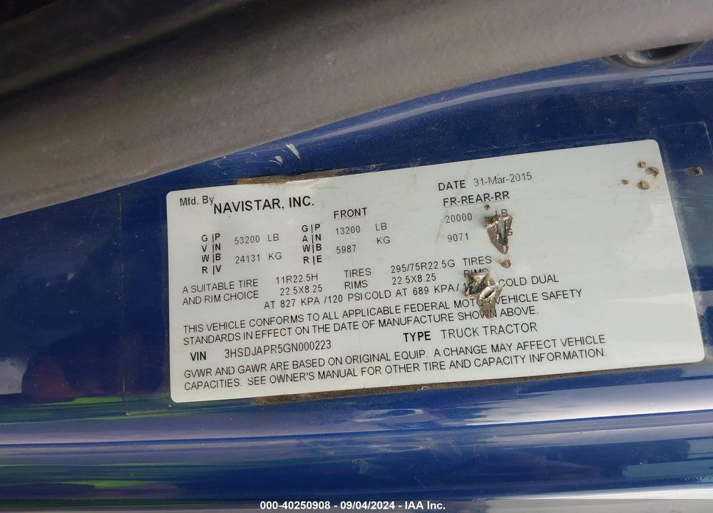 2016 INTERNATIONAL PROSTAR VIN: 3HSDJAPR5GN000223
