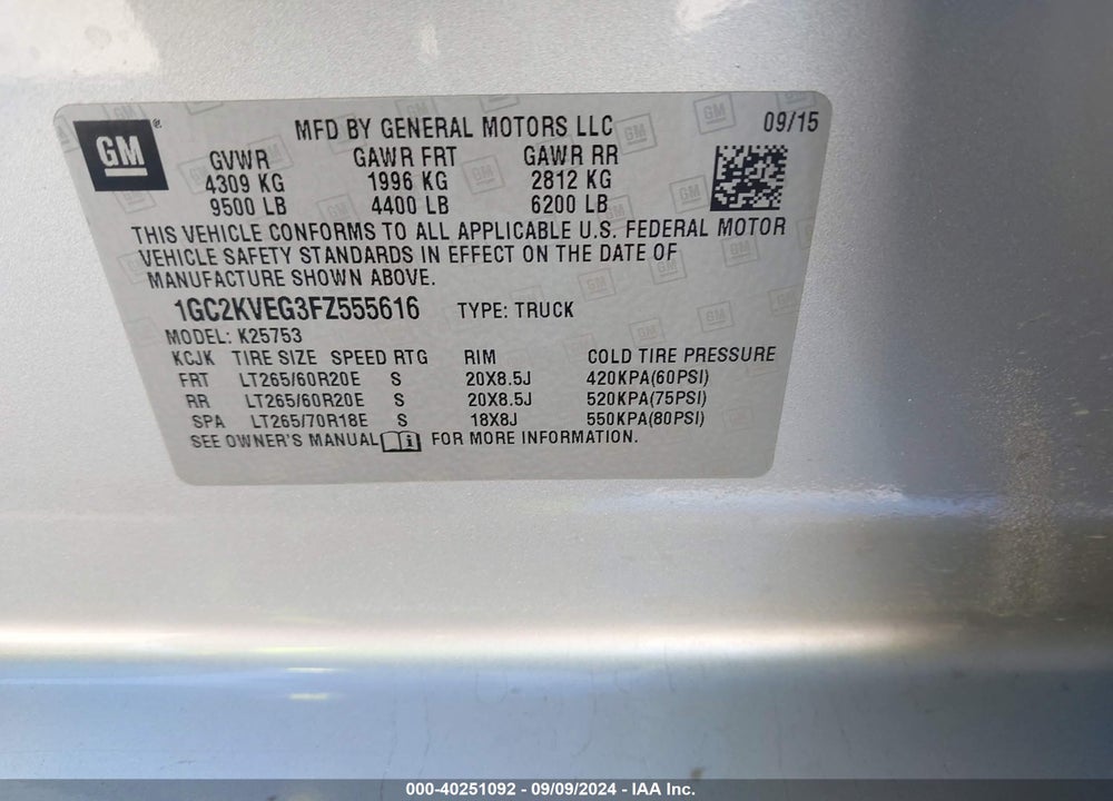 2015 CHEVROLET SILVERADO 2500HD LT VIN: 1GC2KVEG3FZ555616