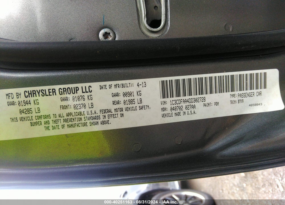 2013 DODGE DART SE VIN: 1C3CDFAA4DD302728