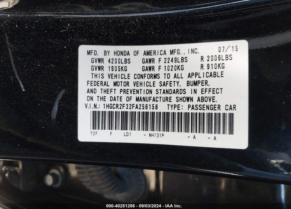 2015 HONDA ACCORD LX VIN: 1HGCR2F32FA256158