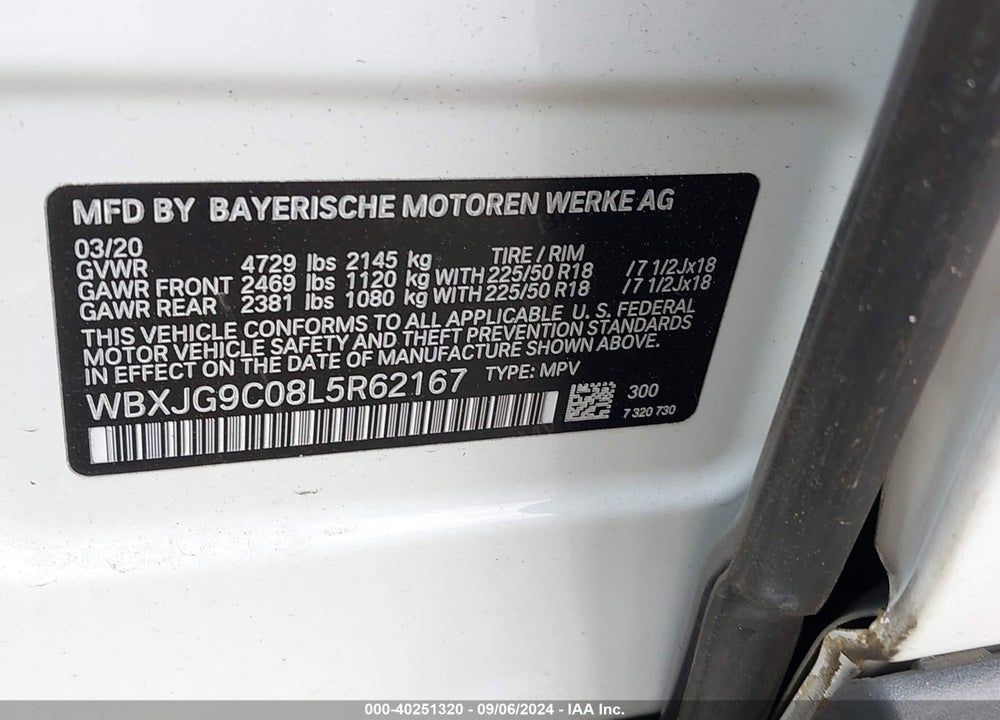 2020 BMW X1 XDRIVE28I VIN: WBXJG9C08L5R62167