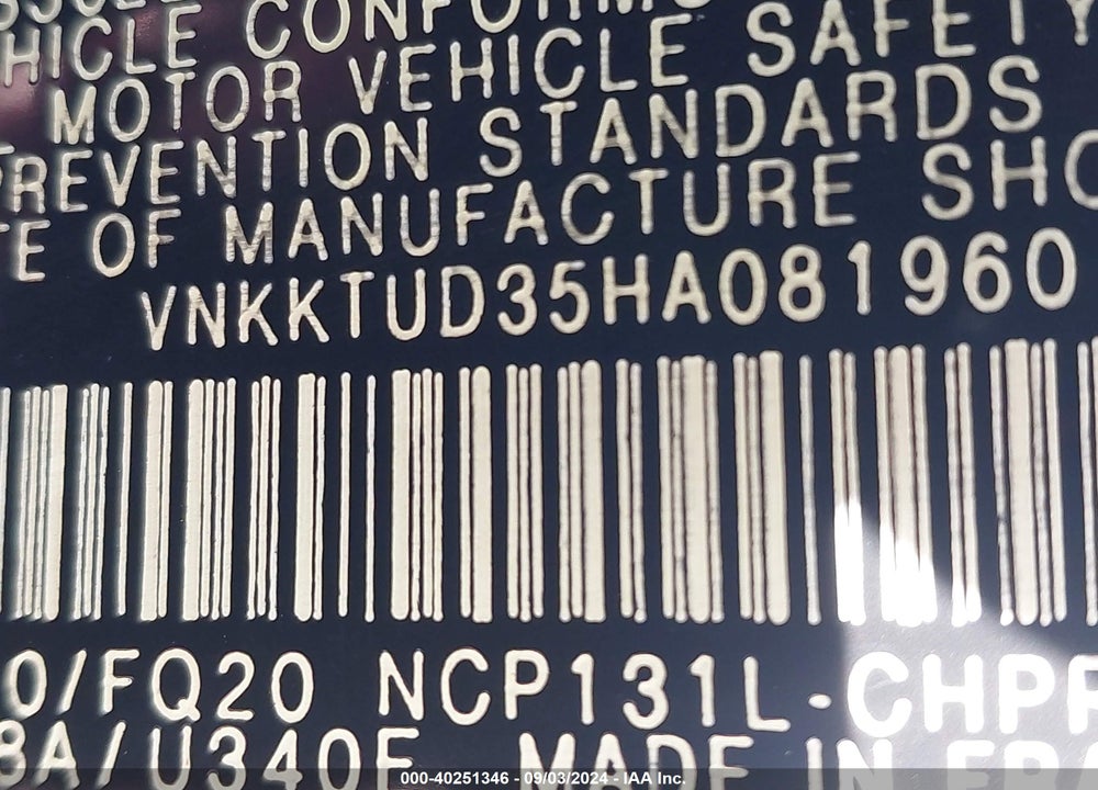 2017 TOYOTA YARIS L VIN: VNKKTUD35HA081960