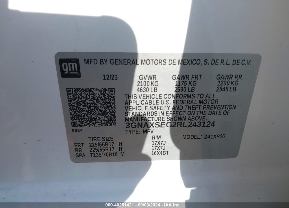 2024 CHEVROLET EQUINOX LS VIN: 3GNAXSEG2RL243124