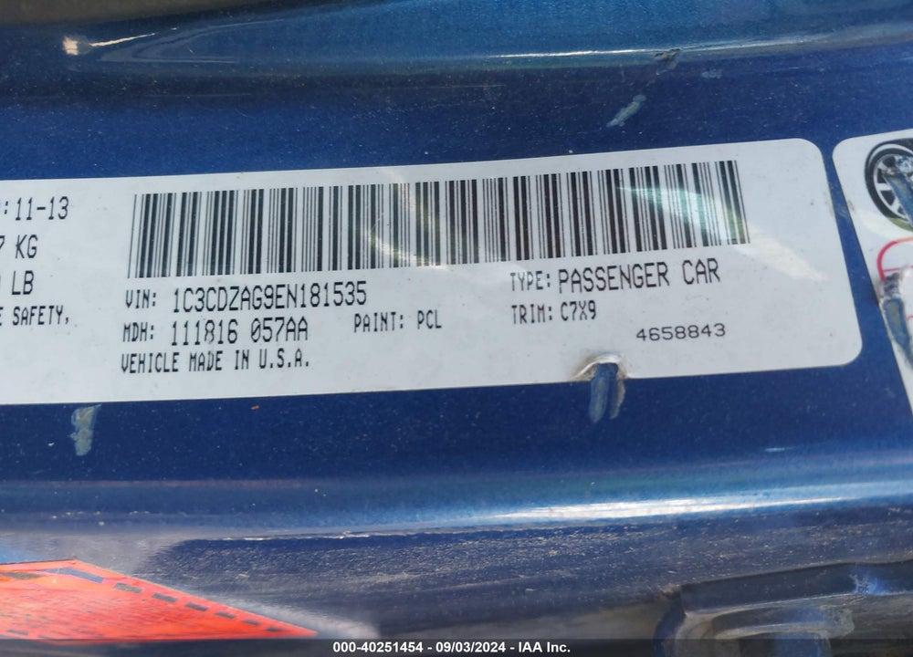 2014 DODGE AVENGER VIN: 1C3CDZAG9EN181535