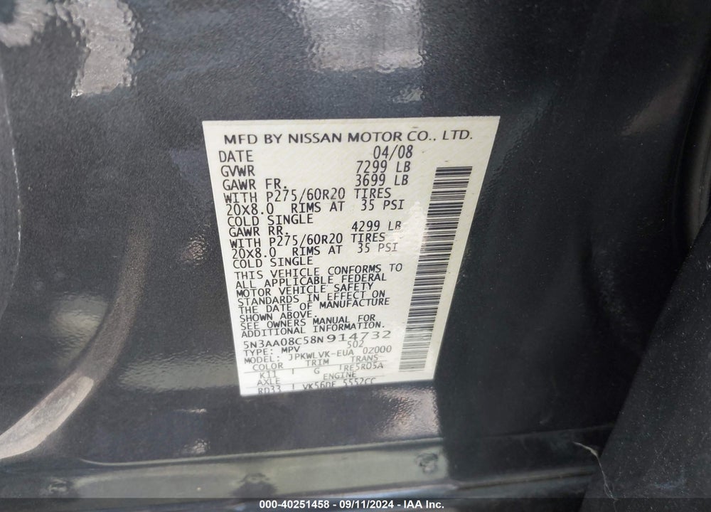2008 INFINITI QX56 VIN: 5N3AA08C58N914732