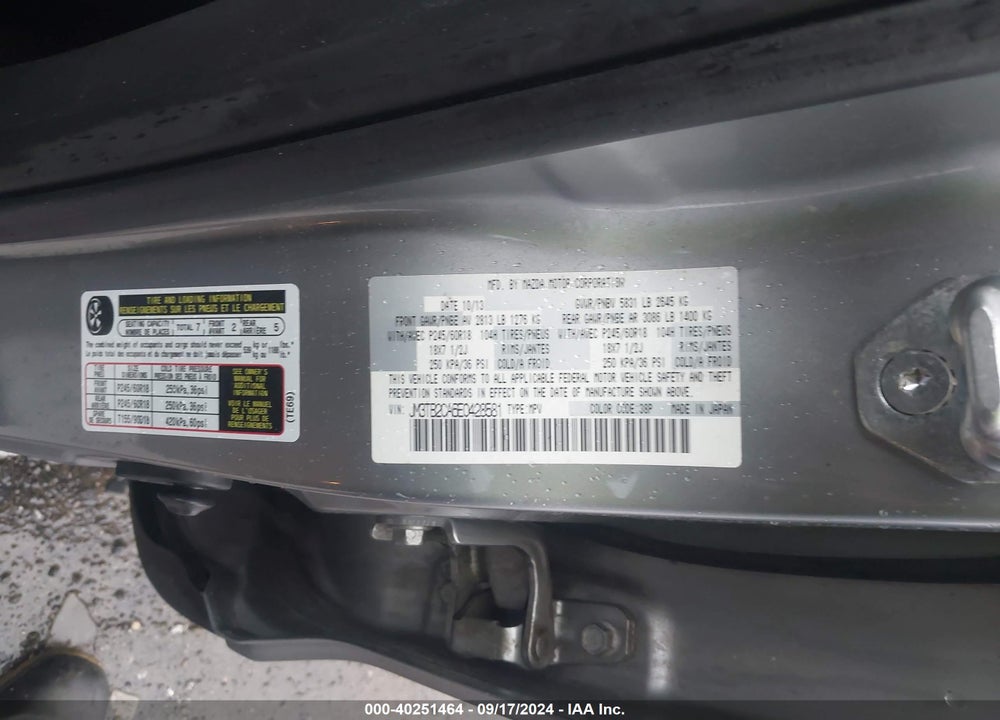 2014 MAZDA CX-9 TOURING VIN: JM3TB2CA6E0428581