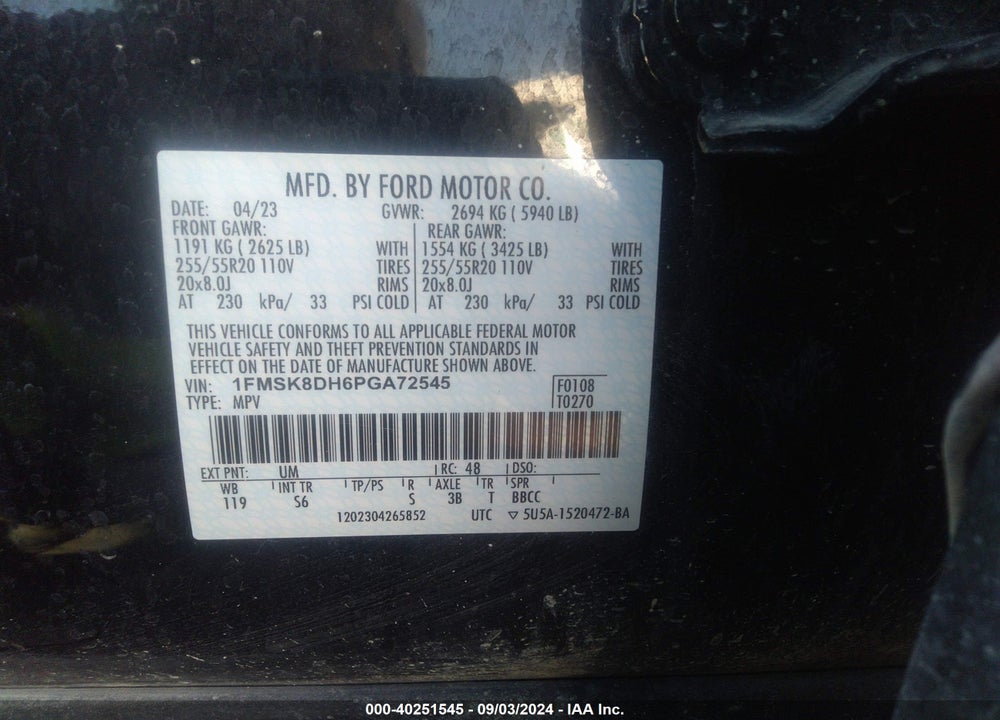 2023 FORD EXPLORER XLT VIN: 1FMSK8DH6PGA72545
