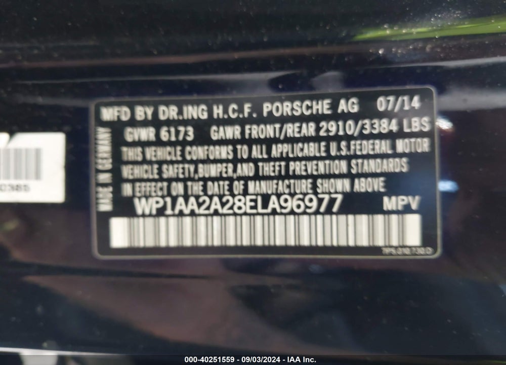 2014 PORSCHE CAYENNE VIN: WP1AA2A28ELA96977