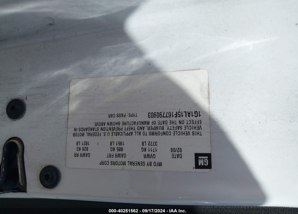 2006 CHEVROLET COBALT LT VIN: 1G1AL15F167790903