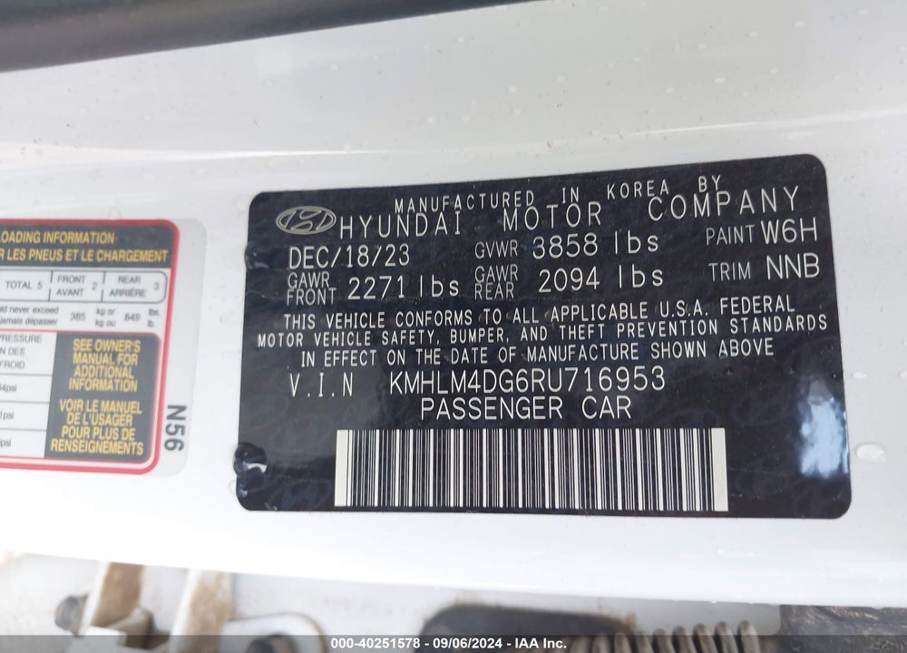 2024 HYUNDAI ELANTRA SEL VIN: KMHLM4DG6RU716953
