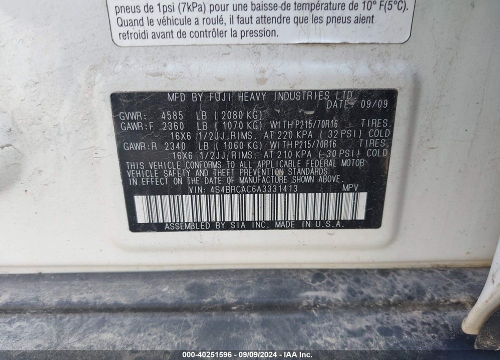 2010 SUBARU OUTBACK VIN: 4S4BRCAC6A3331413