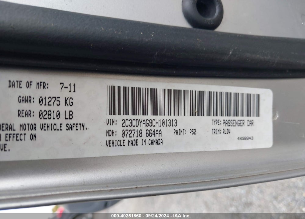 2012 DODGE CHALLENGER SXT VIN: 2C3CDYAG9CH101313