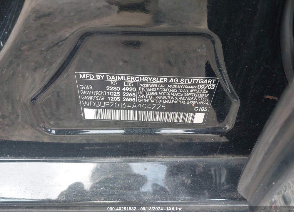 2004 MERCEDES-BENZ E 500 VIN: WDBUF70J64A404775