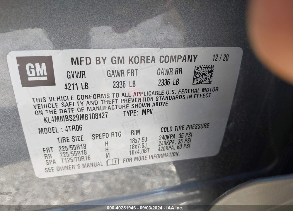 2021 BUICK ENCORE GX FWD PREFERRED VIN: KL4MMBS29MB108427